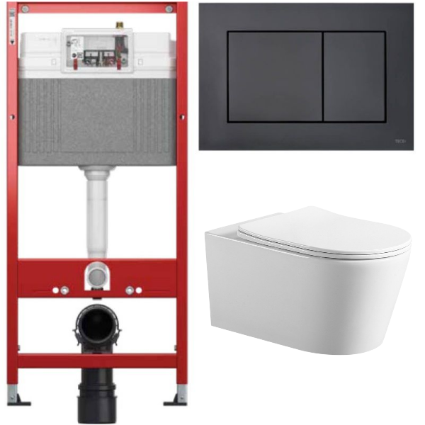 Комплект: инсталляция TECEbase kit 9400414 с черной кнопкой и подвесным унитазом Amore di Mare Temo Tornado P322-T